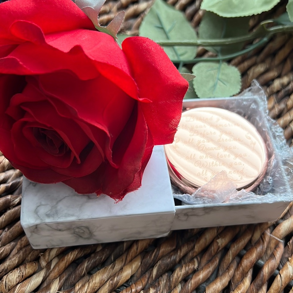 Rose Hold Folding Compact Mirror w/Engraved Message “Behind you all your…